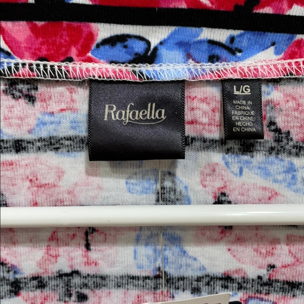 Rafaella Floral shirt sleeve top stripes NEW Large - Picture 2 of 6